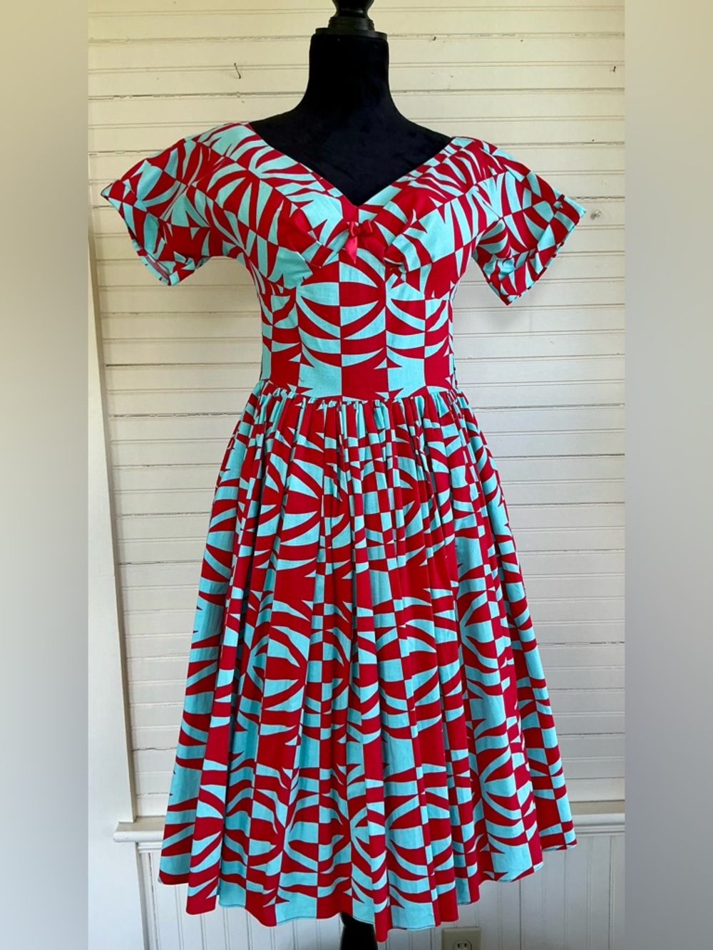 Bernie Dexter 💕Retro Red & Aqua Fit-and-Flare Dress